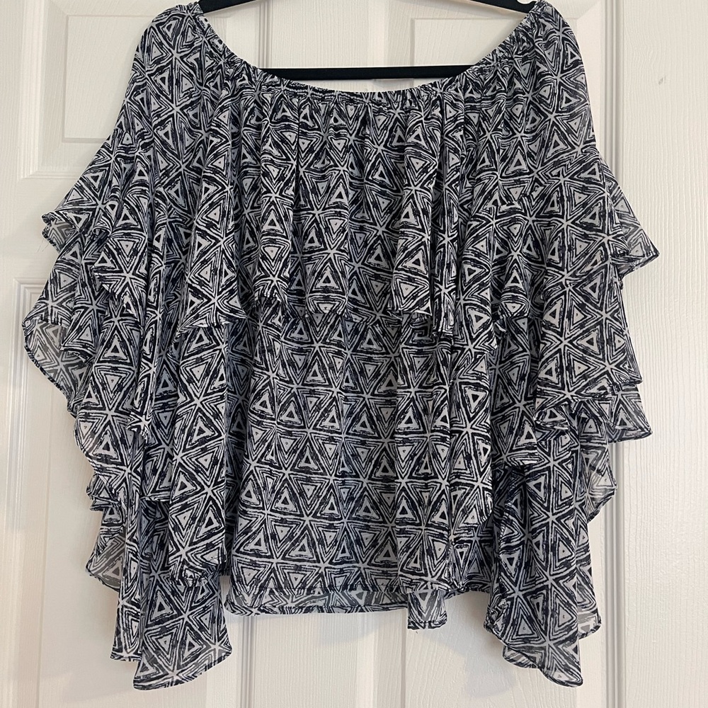 Geometric Navy and White Women's Top